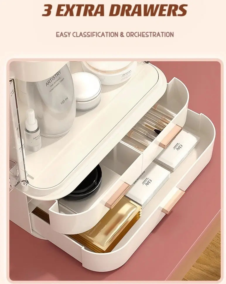 All-in-one Organizer with Led Mirror for Makeup Skincare & Accessories-4