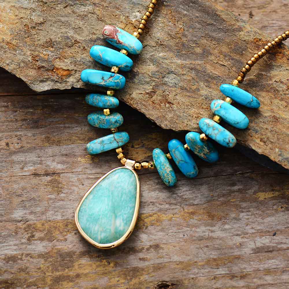 Amazonite Turquoise Charm Necklace-3