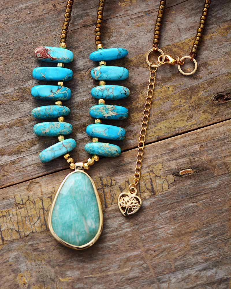 Amazonite Turquoise Charm Necklace-0