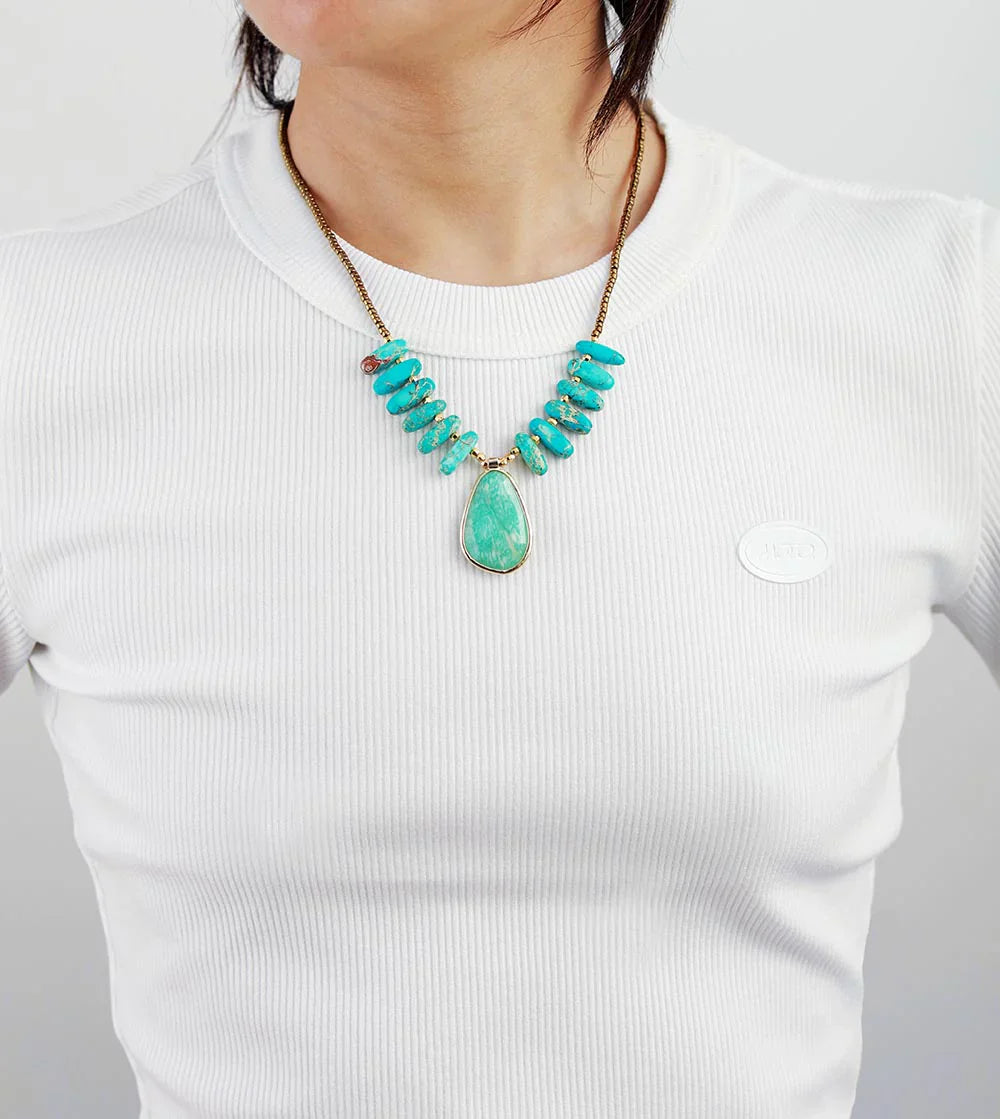 Amazonite Turquoise Charm Necklace-1