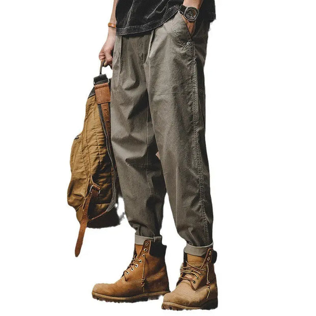American retro work pants, men's autumn loose fitting straight tube trendy A-Mei khaki casual pants - Memoriex 