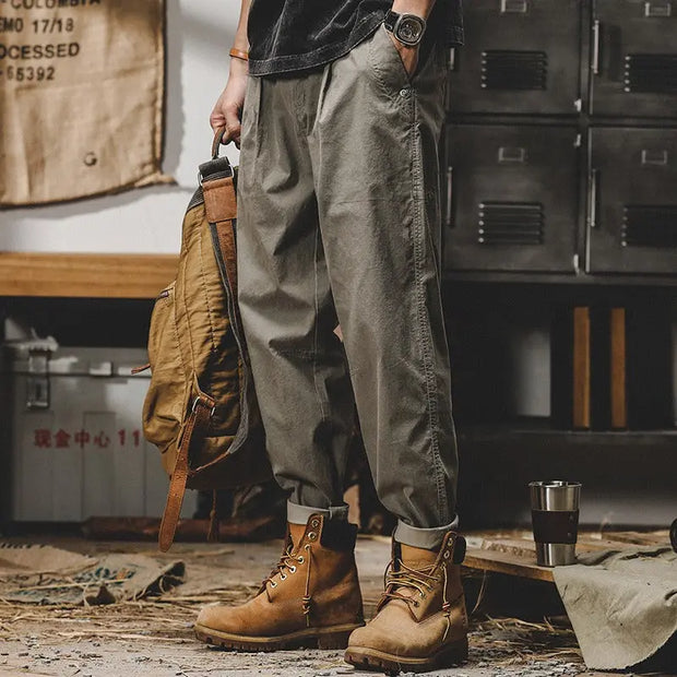 American retro work pants, men's autumn loose fitting straight tube trendy A-Mei khaki casual pants - Memoriex 