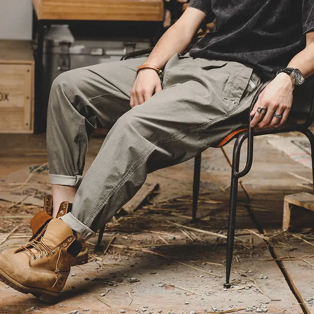 American retro work pants, men's autumn loose fitting straight tube trendy A-Mei khaki casual pants - Memoriex 