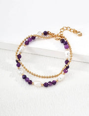 Amethyst & Natural Pearl Double-Layer Bracelet-0