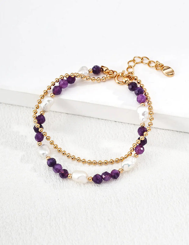 Amethyst & Natural Pearl Double-Layer Bracelet-0