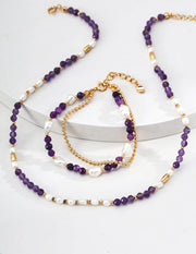 Amethyst & Natural Pearl Double-Layer Bracelet-1