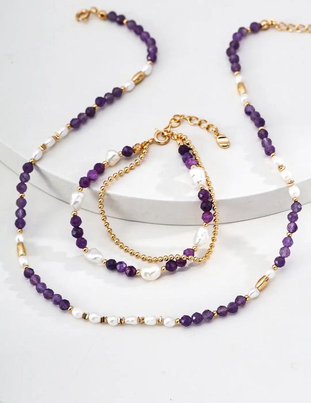 Amethyst & Natural Pearl Double-Layer Bracelet-1