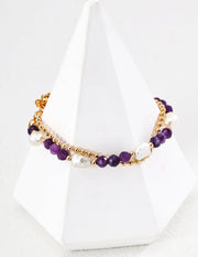 Amethyst & Natural Pearl Double-Layer Bracelet-2
