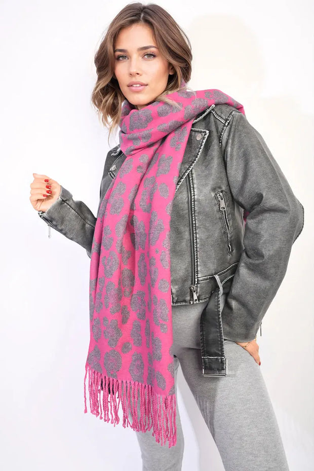 Animal Print Scarf with Tassel - Memoriex 