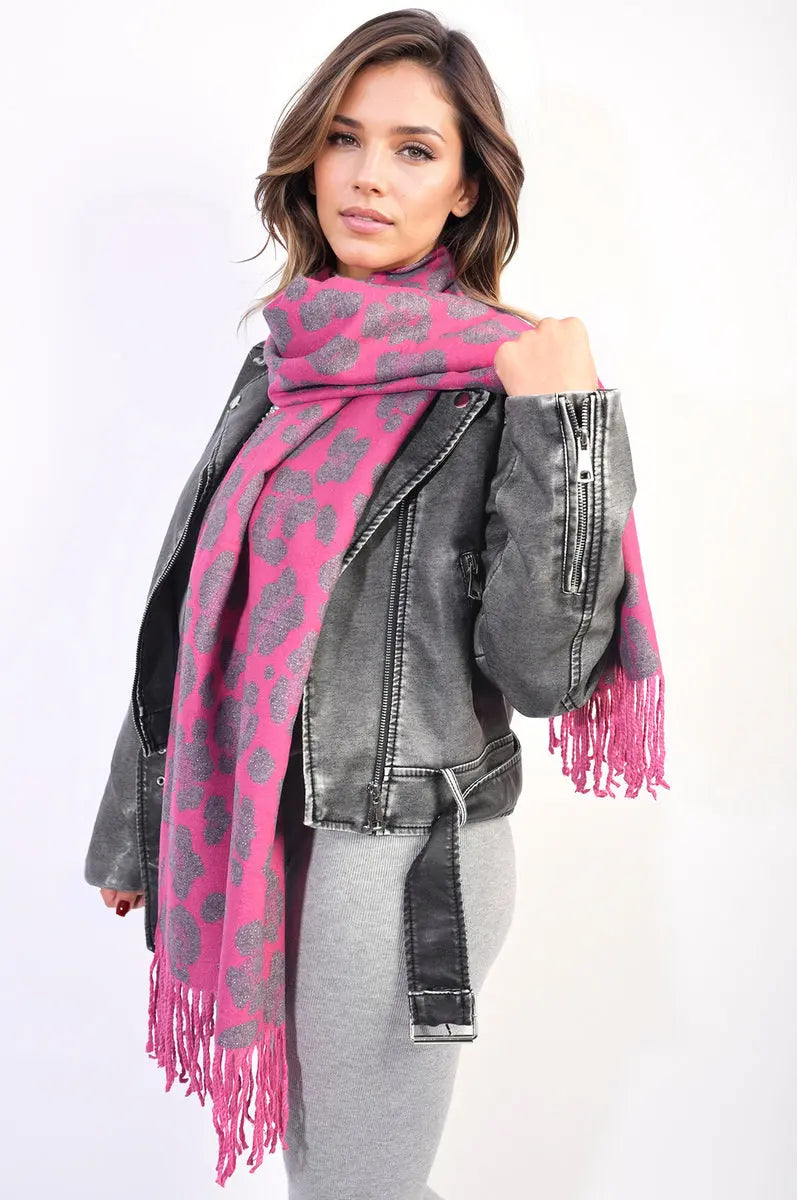 Animal Print Scarf with Tassel - Memoriex 