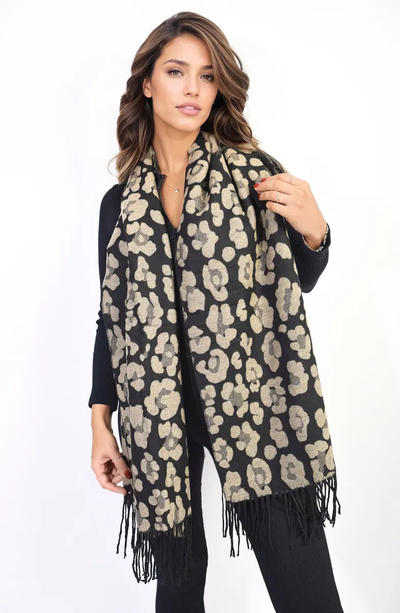 Animal Print Scarf with Tassel - Memoriex 