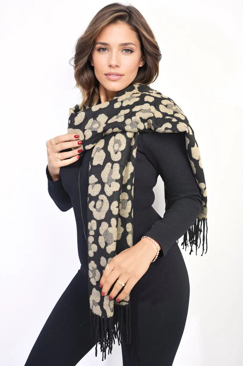 Animal Print Scarf with Tassel - Memoriex 