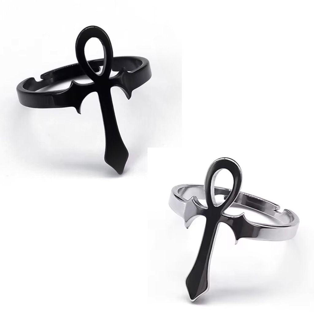 Egyptian Ankh Stainless Steel Expandable Ring-0