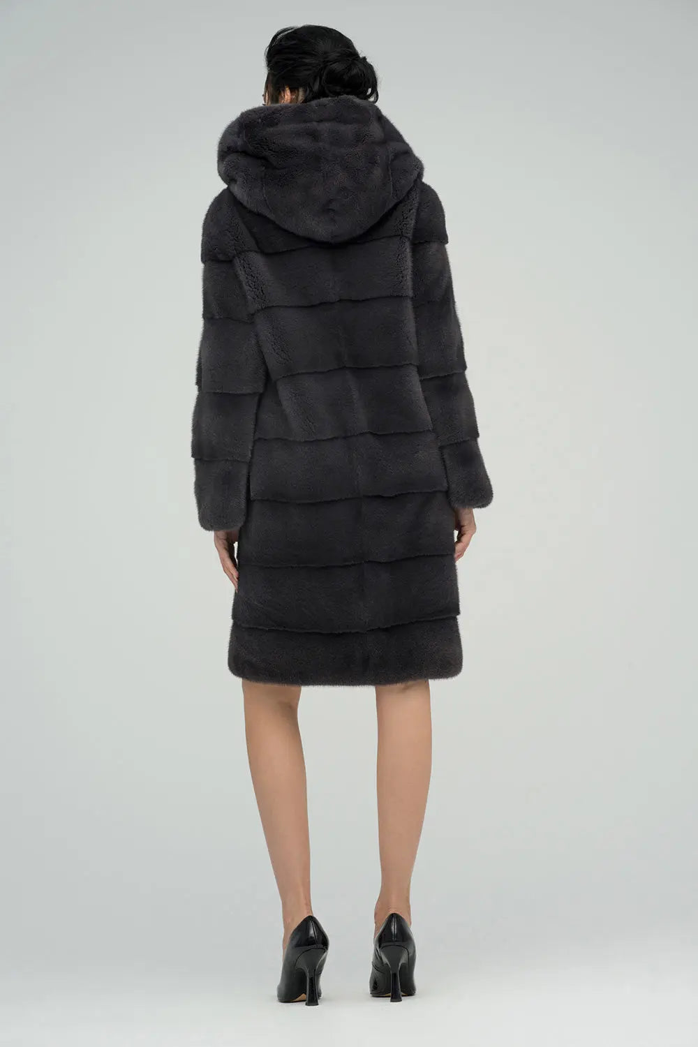 Anthracite Hooded Mink Fur Maxi Coat-1