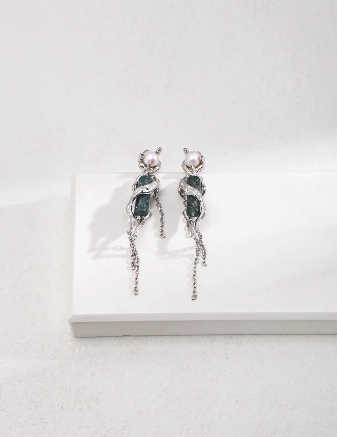 Aquatic Agate Pearl Earrings-0