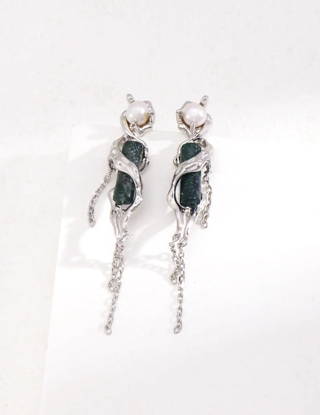 Aquatic Agate Pearl Earrings-1