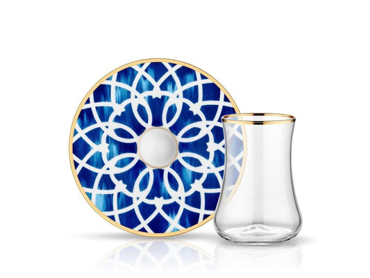 Dervish Blue Blanc Aria Tea Glass and Saucer-0