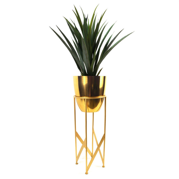 Artificial Yukka Plant Metal Planter Gold 90cm Tall Premium - Memoriex 
