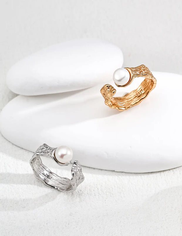 Artistic Textured Pearl Open Ring-0