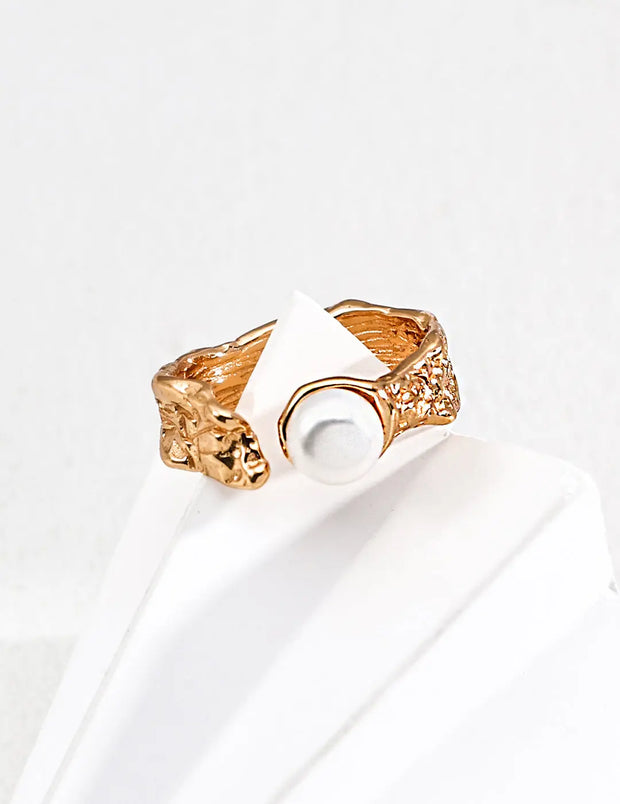 Artistic Textured Pearl Open Ring-1