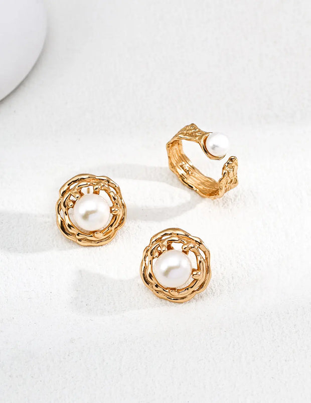 Artistic Textured Pearl Open Ring-3