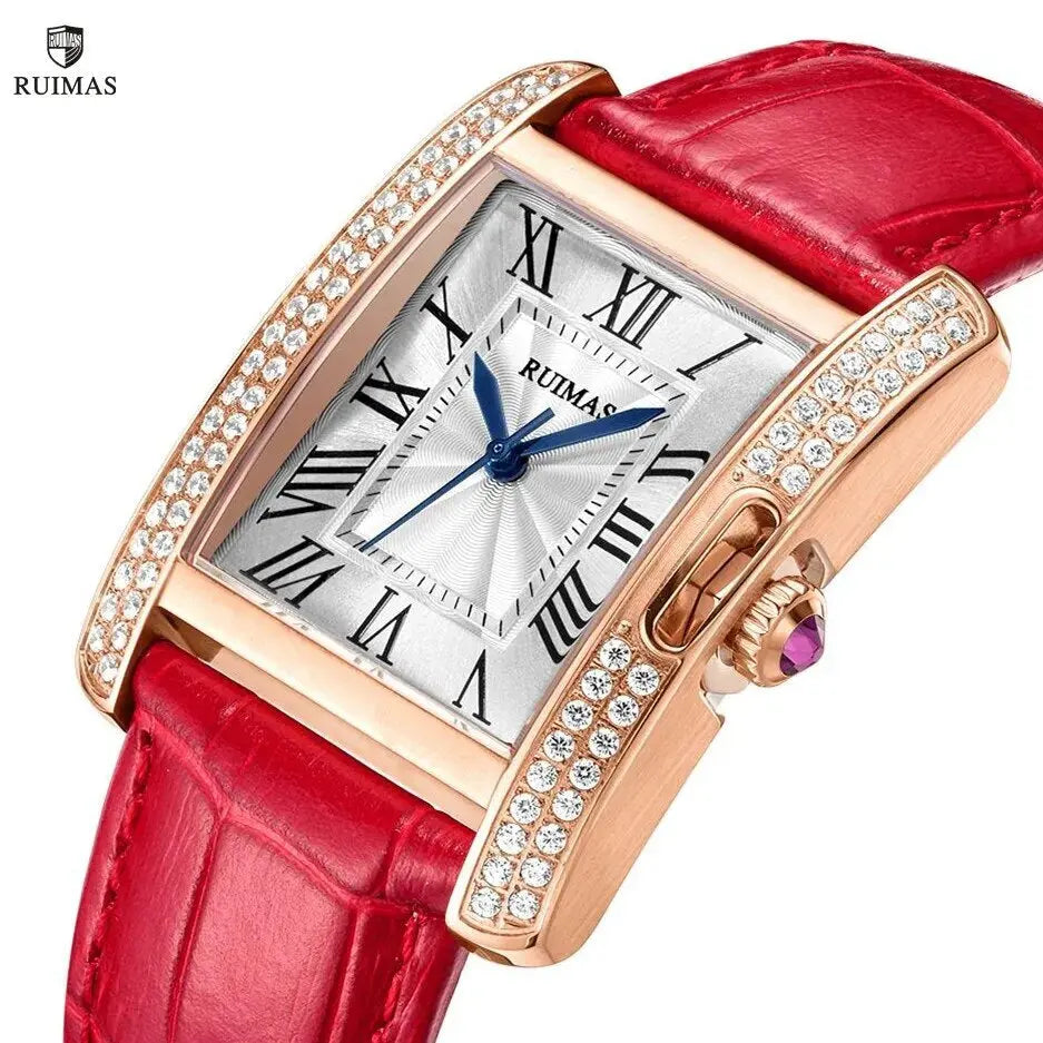 RUIMAS Fashion Automatic Mechanical Watch for Women Luxury Leather Ladies Wristwatch Waterproof Female Clock Reloj Mujer 6773-2