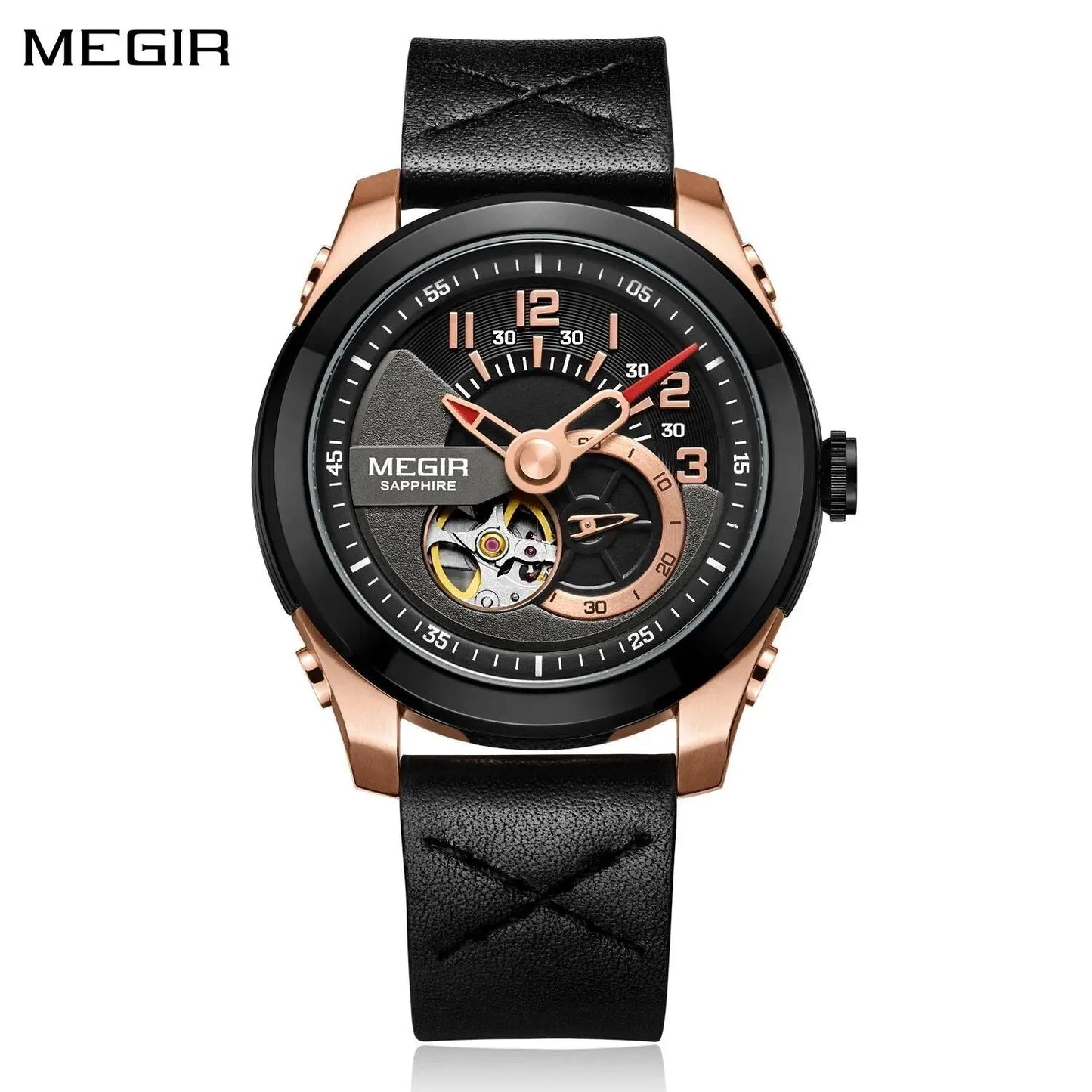 MEGIR Automatic Movement Mechanical Watches Men Luxury Fashion Leather Business Wristwatch Clock Big Dial Male Reloj Hombre-0