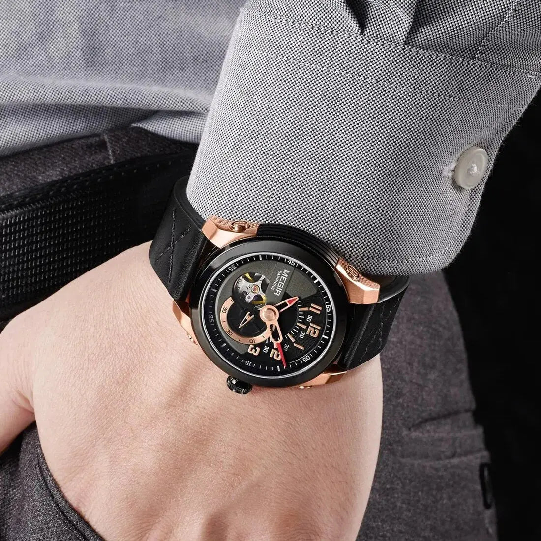 MEGIR Automatic Movement Mechanical Watches Men Luxury Fashion Leather Business Wristwatch Clock Big Dial Male Reloj Hombre-1