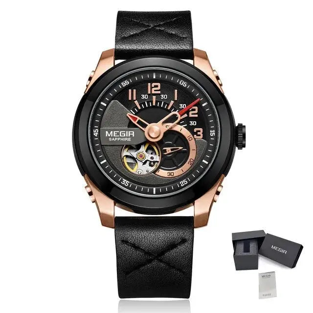 MEGIR Automatic Movement Mechanical Watches Men Luxury Fashion Leather Business Wristwatch Clock Big Dial Male Reloj Hombre-6