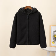 Autumn And Winter Faux Cashmere Polar Fleece Zipper Hooded Long Sleeve - Memoriex 