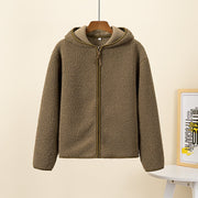 Autumn And Winter Faux Cashmere Polar Fleece Zipper Hooded Long Sleeve - Memoriex 