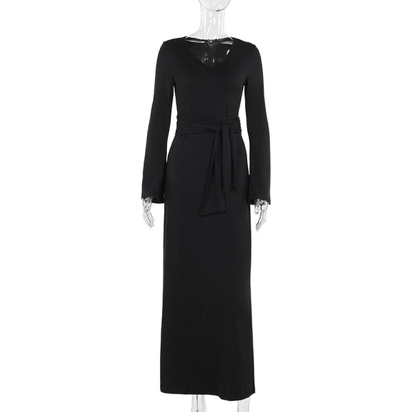 Autumn Commuter V-neck Lace-up Waist-controlled Dress - Memoriex 