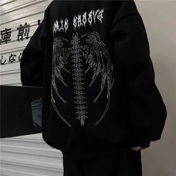 Autumn High Street Retro Dark Trendy Brand Letter Print Round Neck Thin Sweater for Men and Women - Memoriex 