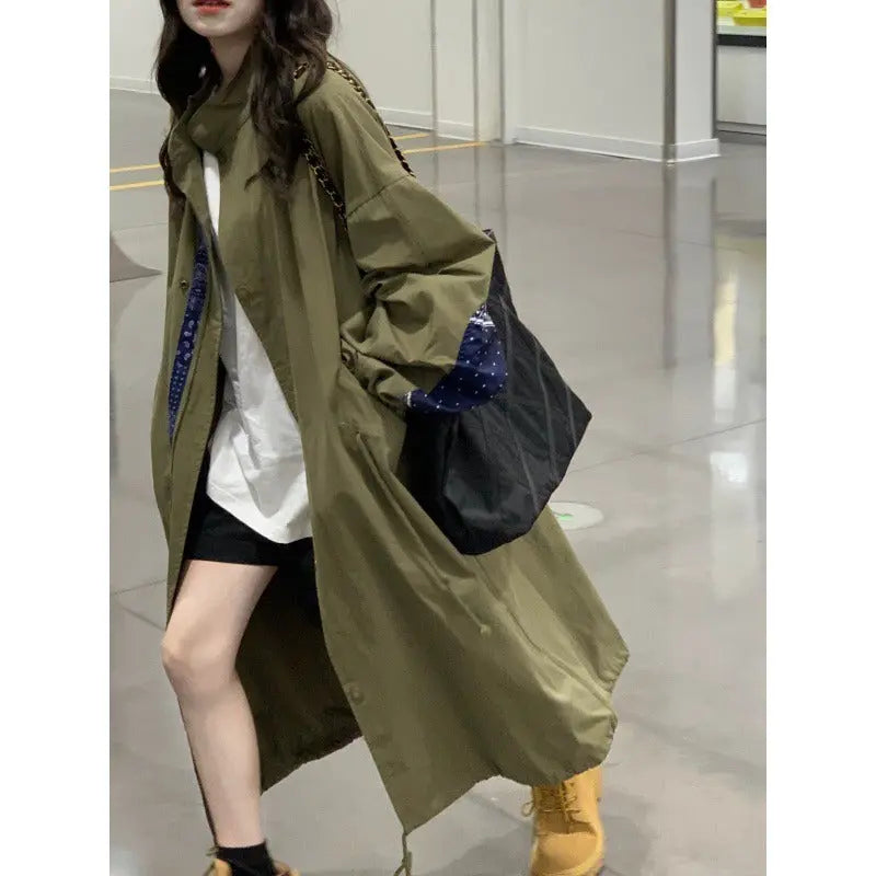 Autumn Long Cool Trench Coat for Women with Hood Zipper - Memoriex