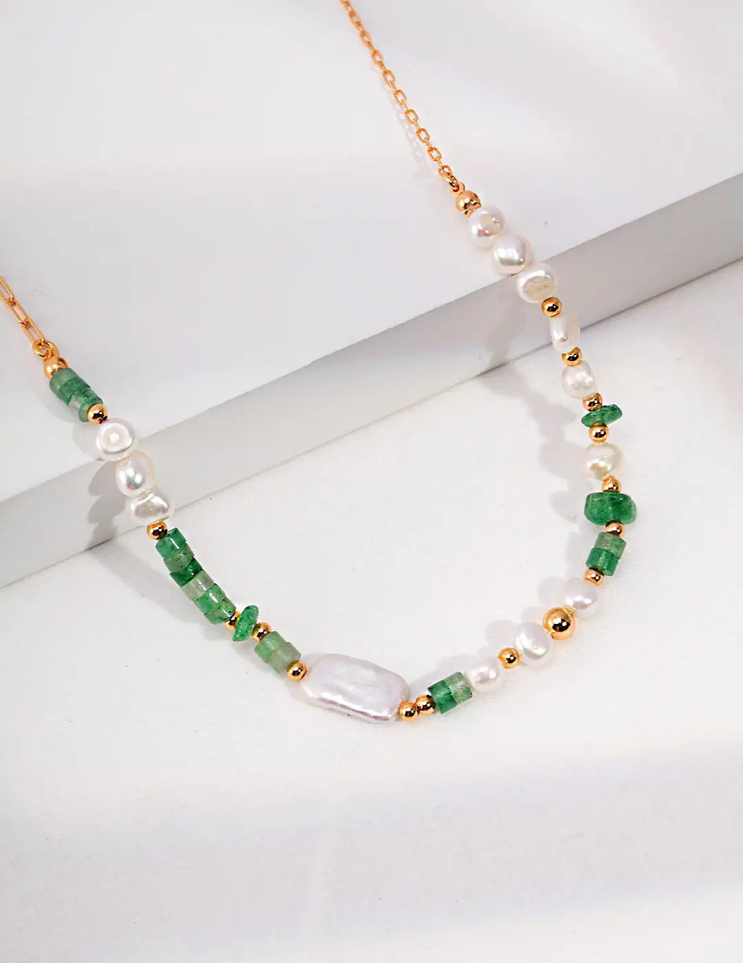 Aventurine Beads With Pearl Necklace-1