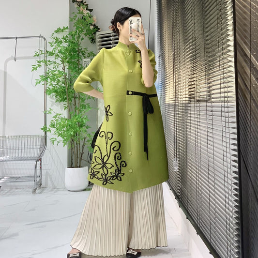 High end western-style mother dress, new fashionable pleated middle-aged plus size women's clothing, age reducing cardigan skirt - Memoriex 