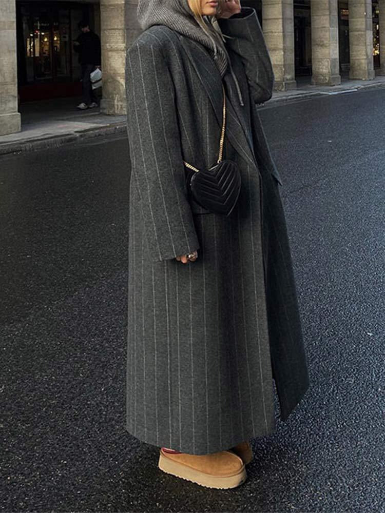 Collar striped long jacket coat fashionable jacket - Memoriex 