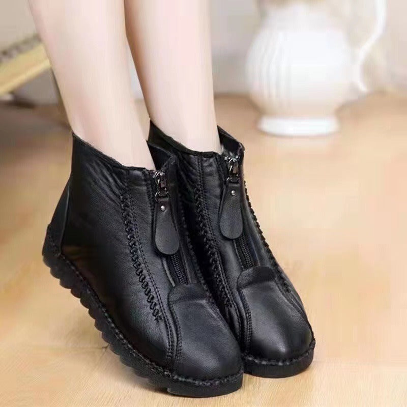 New Winter European and American Casual Plush Thickened Snow Boots Mom's Large Low Cap Zipper Cotton Shoes - Memoriex 