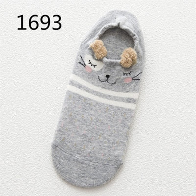 Cute Animal Cotton Socks Female Kawaii Cat With Dog Summer Short Socks Slippers Women Casual Soft Funny Boat Socks - Memoriex 