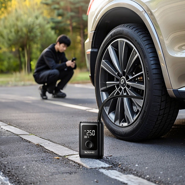 Portable Digital Tire Inflator with LCD Display, 150 PSI Cordless Air Pump for Car, Bike, Motorcycle, and Ball, USB-C Rechargeable with Power Bank - Memoriex