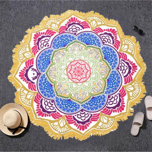 Tassel Indian Toalla Mandala Tapestry Beach Towel Sunblock Round Bikini Cover-Up Blanket Lotus Bohemian Yoga Mat - Memoriex