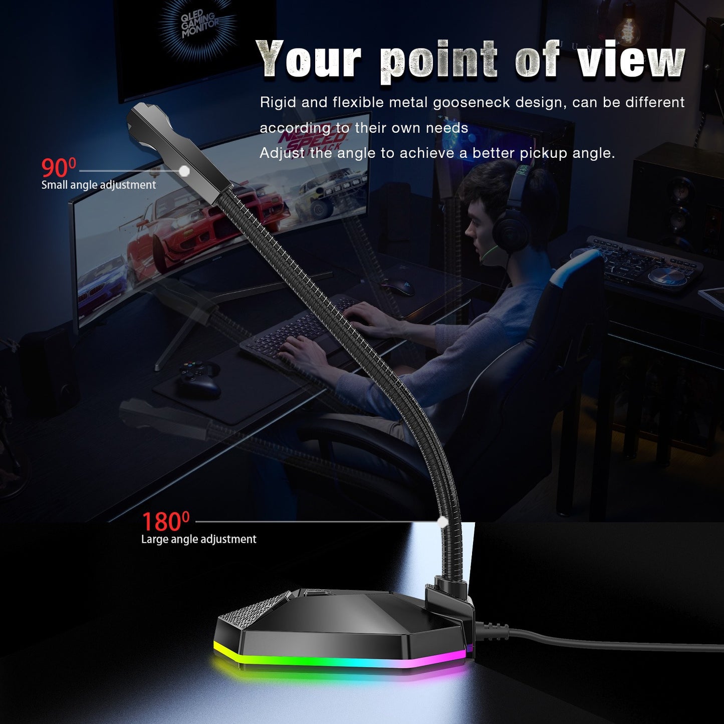 New microphone RGB luminous bendable USB microphone no drive voice chat video conference microphone - Memoriex 