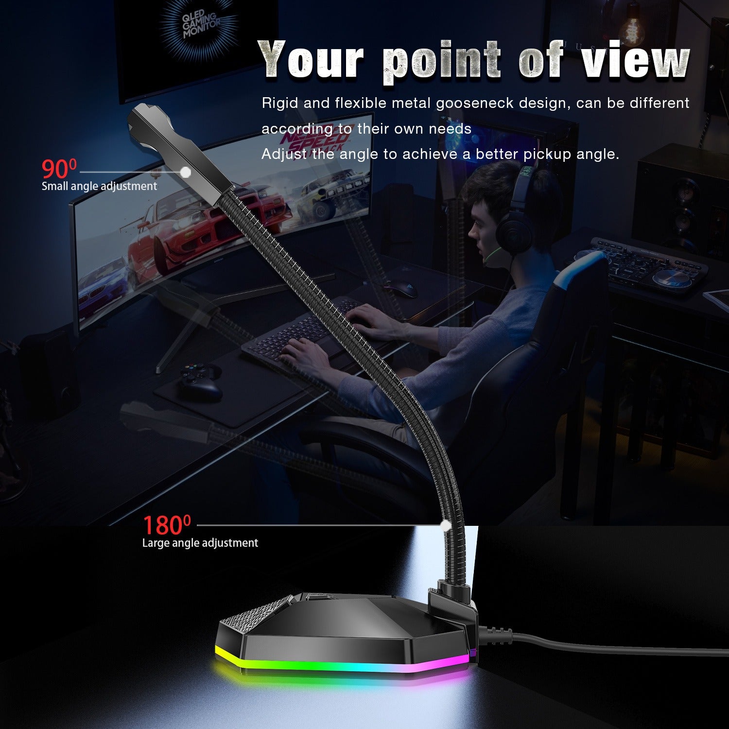 New microphone RGB luminous bendable USB microphone no drive voice chat video conference microphone - Memoriex 