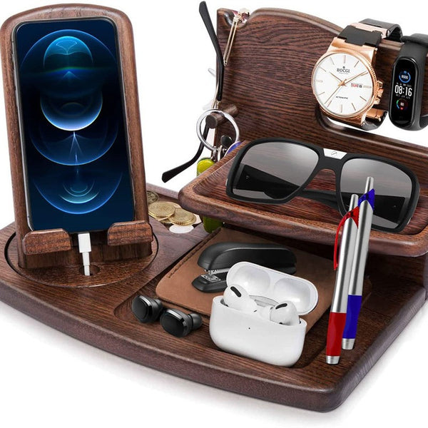 Solid Pine Wood Desk Organiser — Phone Stand, Earphone Holder &...