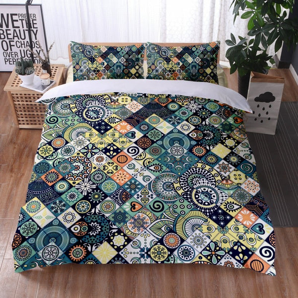 Boho Mandala Feather Duvet Cover Set with 2 Pillowcases, Bohemian...
