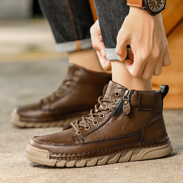 Men’s Plus-Size Thick-Sole Lace-Up Ankle Boots