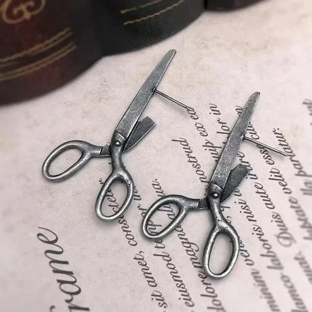 Dark Gothic Vintage Imitation Scissors Exaggerate Stud Earrings for Men Women Goth Punk Silver Color Halloween Fashion Jewelry - Memoriex