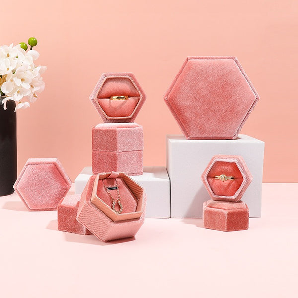 Hexagonal jewelry box | high-end Korean velvet ring earring box, jewelry box, jewelry packaging box
