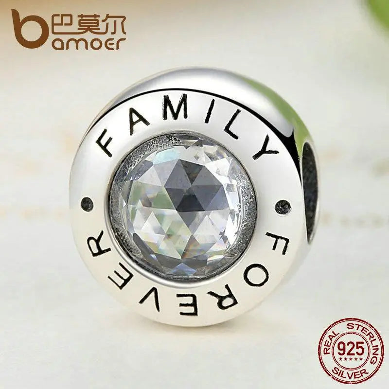 BAMOER 925 Sterling Silver Family Forever, Clear CZ Bead Fit Charm Bracelets PAS378 - Memoriex 