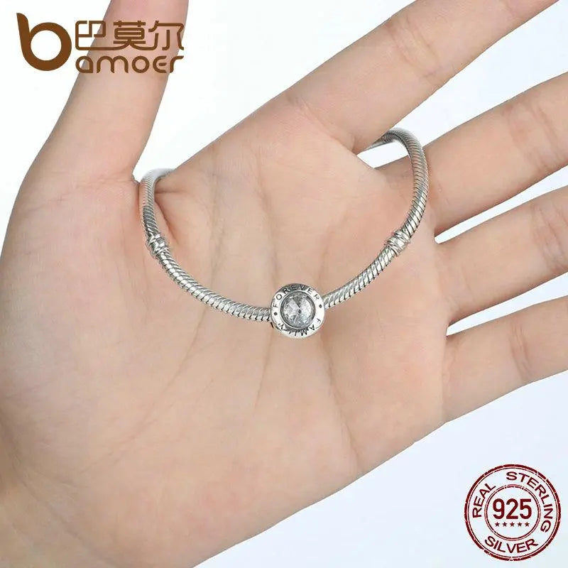 BAMOER 925 Sterling Silver Family Forever, Clear CZ Bead Fit Charm Bracelets PAS378 - Memoriex 